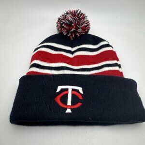Minnesota Twins Pepsi Winter Beanie Hat w Pom Pom TC Logo Stripes Red Blue White